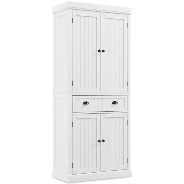 Aparador de cozinha alto com 4 portas e prateleiras ajustáveis ​​- Branco