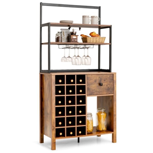Armário de cozinha tipo buffet de 160 cm com adega e gaveta, dimensões 74 x 40 x 160 cm