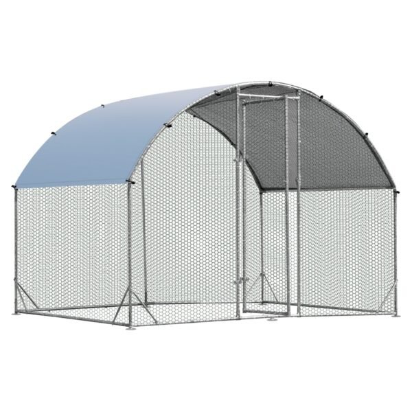 Galinheiro grande de metal com cobertura e tela de arame para quintal/fazenda - 190 x 280 x 195 cm
