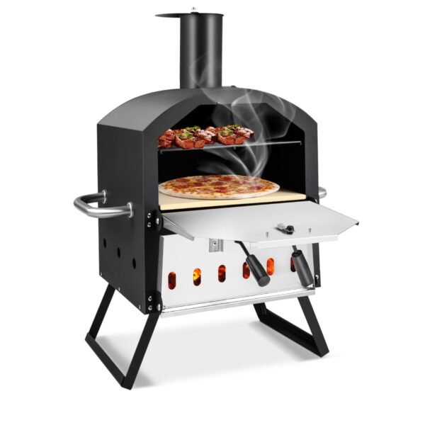 Forno de pizza para uso externo com alças anti-queimaduras e pés dobráveis ​​- Preto