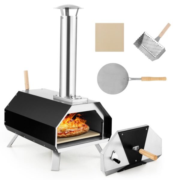 Forno de pizza a lenha para uso externo de 30 cm com pés dobráveis ​​e termômetro.