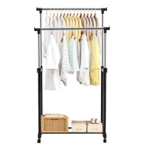 Cabideiro de roupas ajustável com trilho duplo