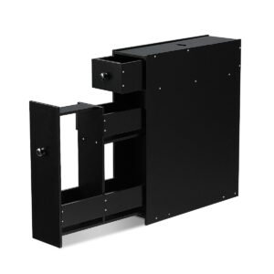 Nicho estreito com gavetas, armário de banheiro em madeira, armário lateral preto