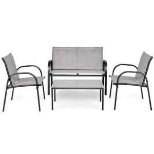 Conjunto de 4 peças de móveis para área externa com mesa de centro de vidro - Cinza