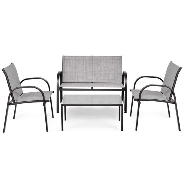 Conjunto de 4 peças de móveis para área externa com mesa de centro de vidro - Cinza