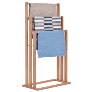 Suporte de toalhas de bambu de 3 níveis para banheiro, independente