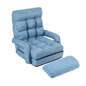 Poltrona dobrável de chão com apoio de braços e almofada - Azul