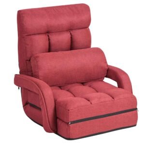 Poltrona dobrável de chão com apoio de braços e almofada - Vermelha