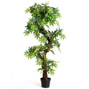 Bonsai artificial de quilha de 1,5 metro, videira vermelha com folhas verdes.