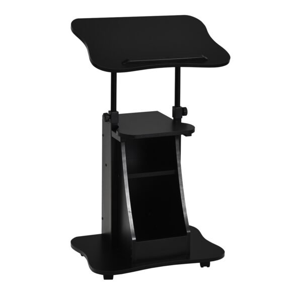 Carrinho para laptop com altura ajustável para uso sentado ou em pé, com espaço para armazenamento - Preto