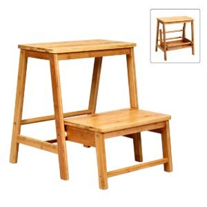 Banqueta dobrável de madeira em formato de escada, 45 x 51 x 48 cm