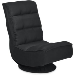 Sofá-cama giratório reclinável de chão com capa de base removível para sala de estar, preto.