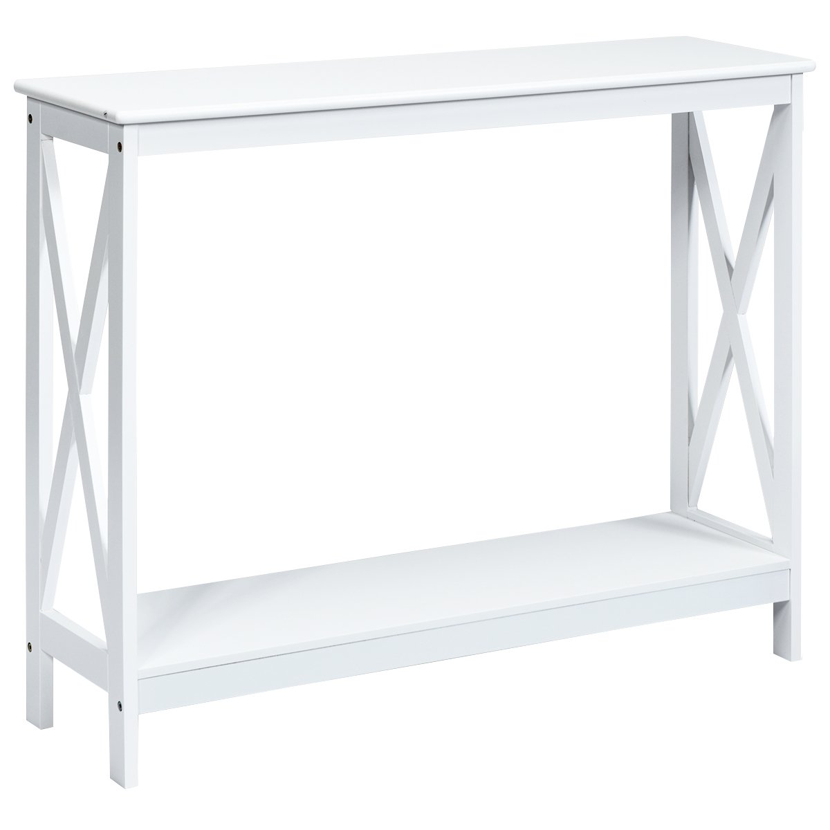 Mesa de console estreita industrial de 2 níveis com prateleira de armazenamento para hall de entrada - Branca