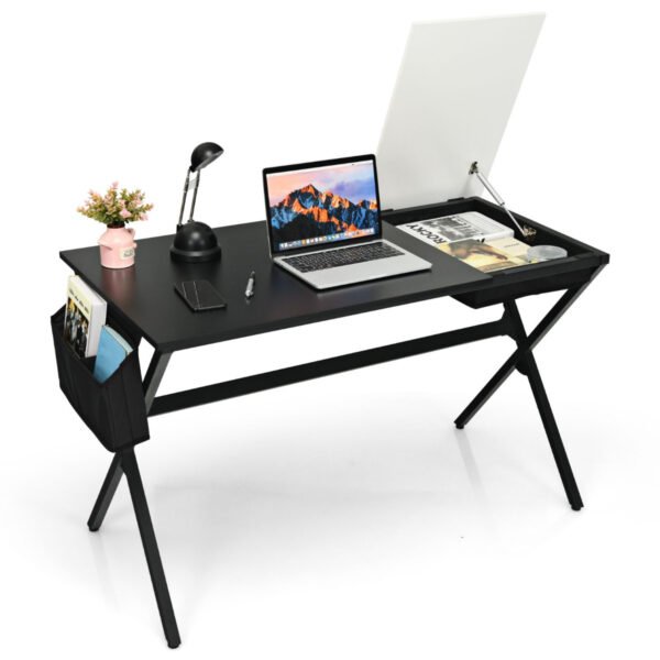 Mesa de computador para estudo e escrita com gaveta e bolsa de armazenamento - Preta