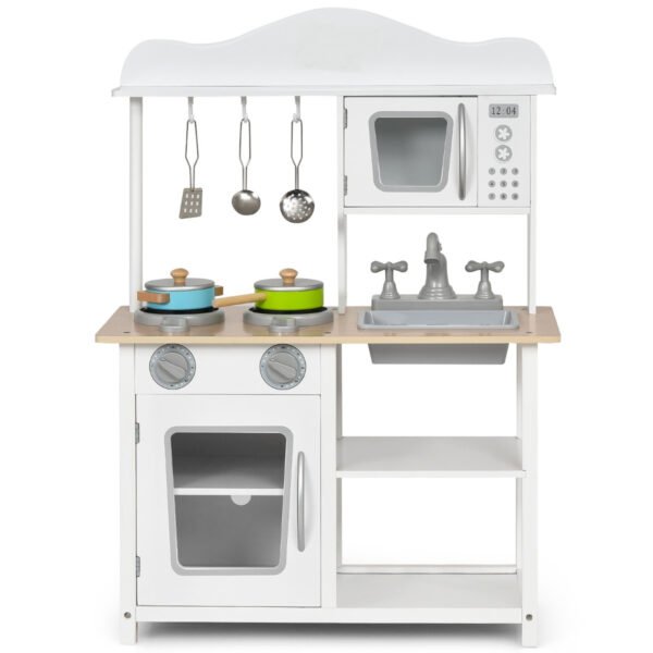 Cozinha de brinquedo educativa para crianças, com conjunto de utensílios para brincar de cozinhar.