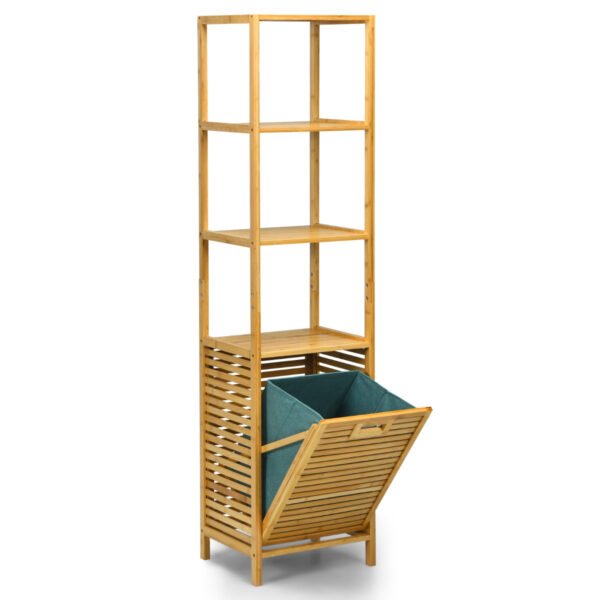 Organizador de cesto de roupa suja em formato de torre, com 3 prateleiras de armazenamento - Cor natural
