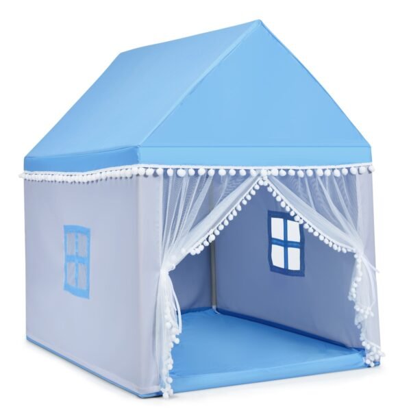 Castelo infantil multifuncional com estrutura de madeira maciça e tapete de algodão para meninos e meninas, azul.