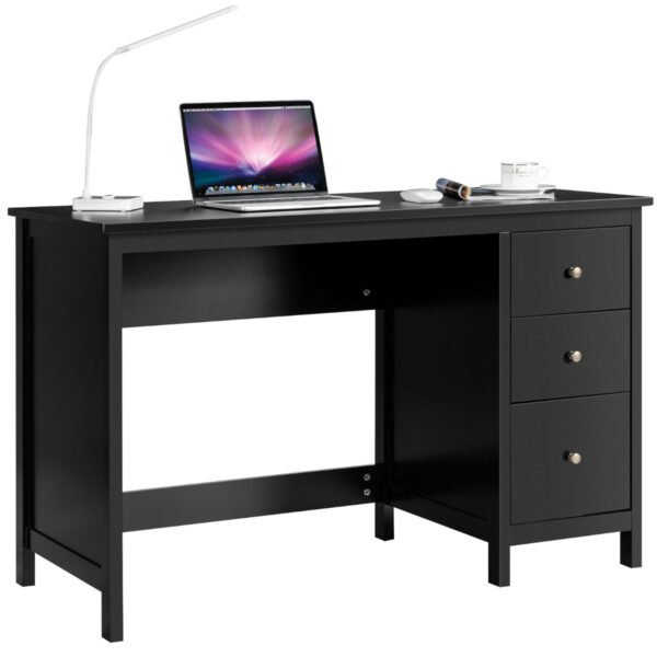 Mesa para computador com 3 gavetas e dispositivo anti-inclinação, 120 x 50 x 75 cm, preta.