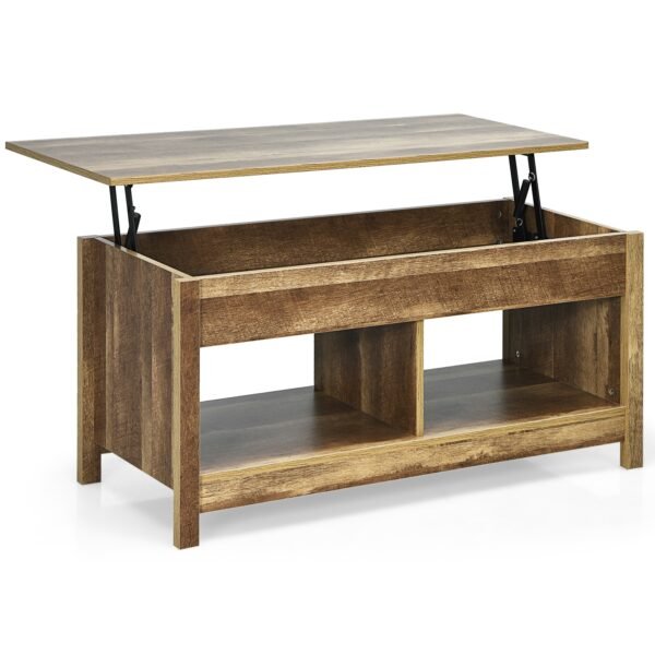 Mesa de centro com tampo elevável, compartimento de armazenamento oculto e prateleira inferior para escritório/sala de estudos - Cor natural