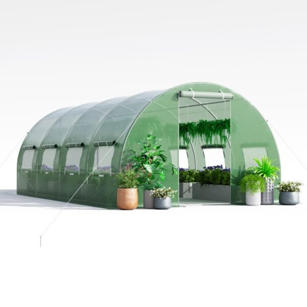 Estufa de 6 x 3 x 2 metros com janelas e portas para cultivo externo.