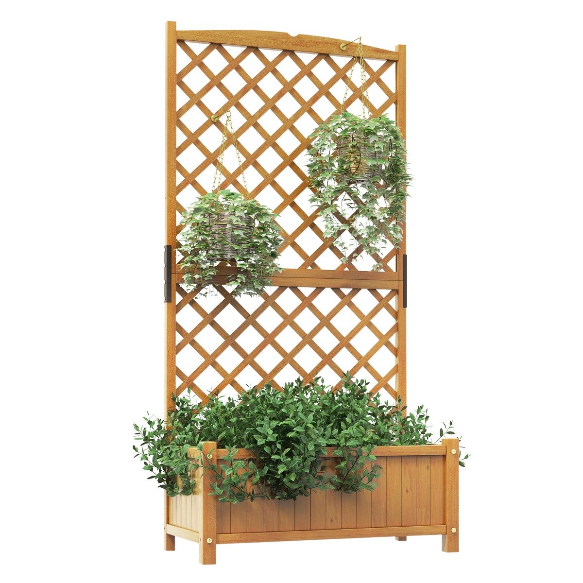 Canteiro elevado com treliça para plantio de flores trepadeiras - Laranja
