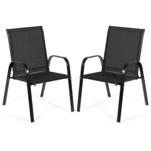Conjunto de 2 Cadeiras de Jantar para Área Externa com Apoio de Braço - Preta