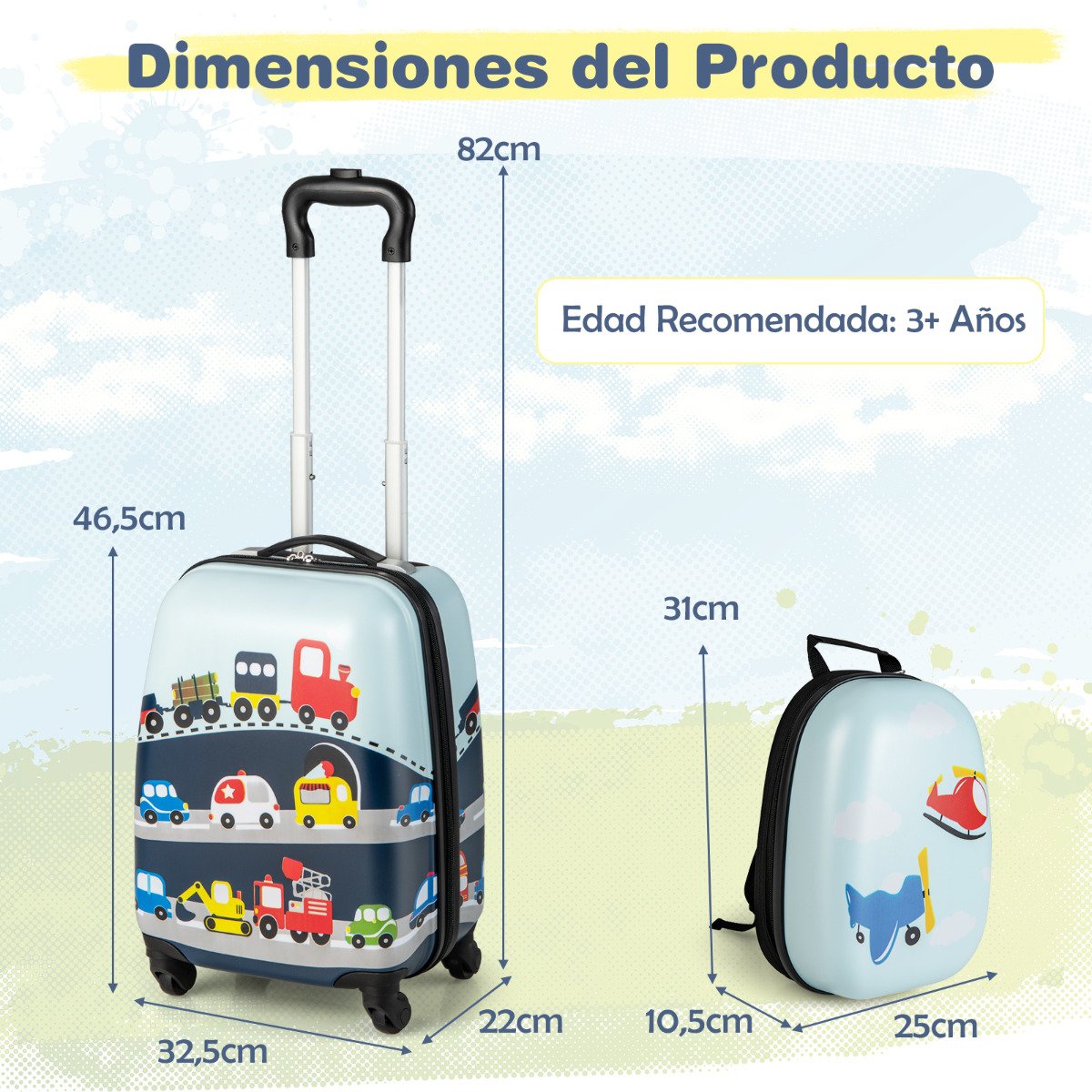 Conjunto de 2 malas de bordo com rodinhas giratórias para crianças - Azul Marinho - Image 3