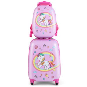 Conjunto de 2 malas de bordo com rodinhas giratórias para crianças - Rosa