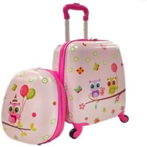 Conjunto de 2 malas infantis com rodas e alça ajustável em altura - Rosa Claro