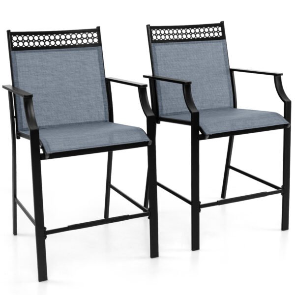 Conjunto de 2 banquetas de bar robustas para área externa com apoio para os pés e braços - Azul