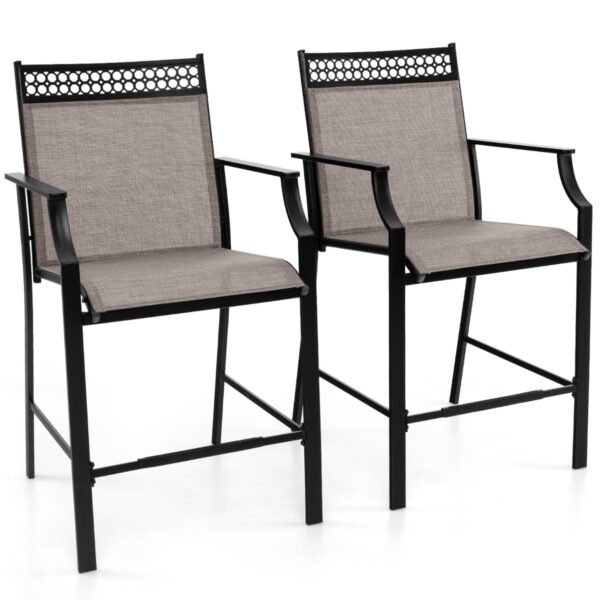 Conjunto de 2 banquetas de bar robustas para área externa com apoio para os pés e braços - Cor Café