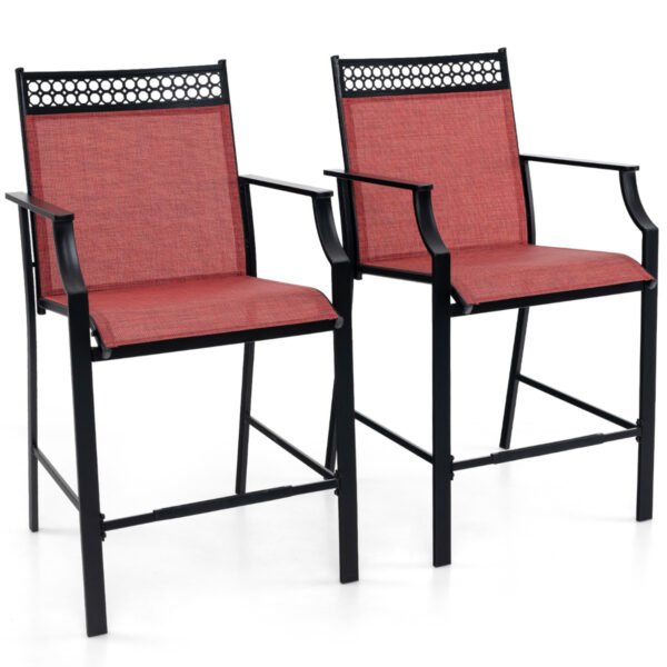 Conjunto de 2 banquetas de bar robustas para área externa com apoio para os pés e braços - Vermelhas
