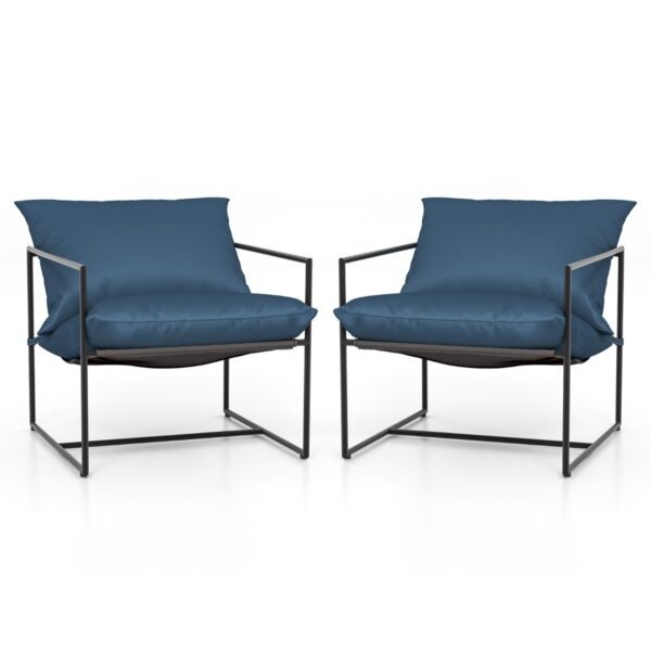 Conjunto de 2 Cadeiras de Lazer com Assento em Tecido Resistente às Intempéries para Uso Interno e Externo - Azul Marinho