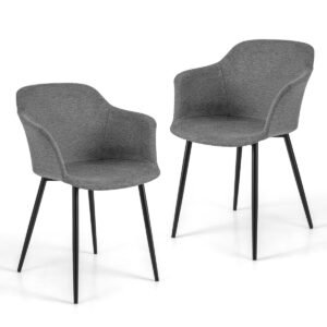 Conjunto de 2 cadeiras de jantar com design ergonômico de encosto - Cinza