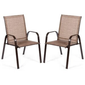 Conjunto de 2 Cadeiras de Jantar para Área Externa com Apoio de Braço - Marrom