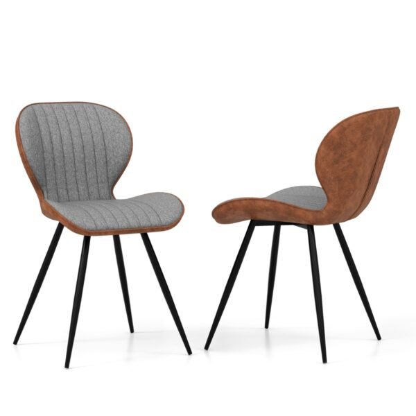 Conjunto de 2 cadeiras de jantar sem braços, estilo moderno, com encosto curvo - Cinza