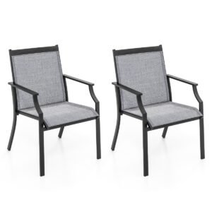 Conjunto de 2 cadeiras de jardim com assentos respiráveis ​​e estrutura metálica que suporta até 150 kg. Cinza.