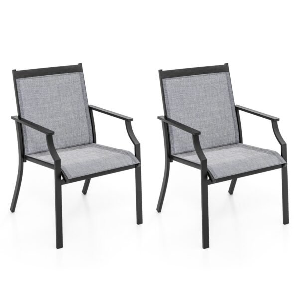 Conjunto de 2 cadeiras de jardim com assentos respiráveis ​​e estrutura metálica que suporta até 150 kg. Cinza.