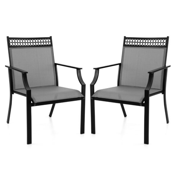 Conjunto de 2 cadeiras de jardim com tecido de secagem rápida e estrutura de metal, na cor cinza.