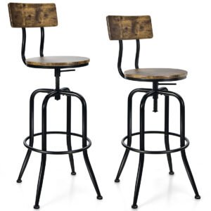 Conjunto de 2 cadeiras giratórias ajustáveis ​​para cozinha e sala de jantar com encosto ergonômico - Cor café