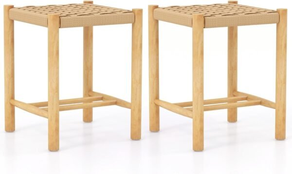 Conjunto de 2 banquetas de jantar com estrutura em madeira de seringueira - cor natural