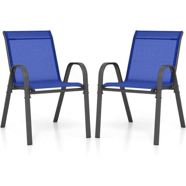 Conjunto de 2 cadeiras de jantar empilháveis ​​de metal para pátio com apoio de braços - Azul Marinho