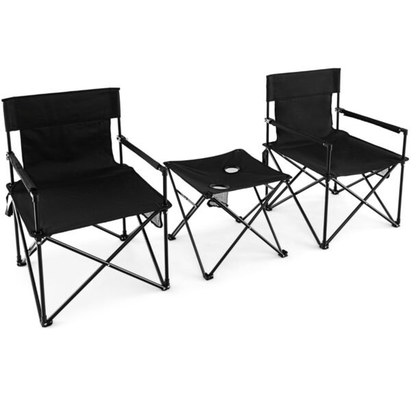 Conjunto de mesa e cadeiras dobráveis ​​para camping ao ar livre com bolsa de transporte - Preto