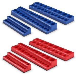 Conjunto de 6 peças de organizadores magnéticos para soquetes métricos e SAE - Vermelho e Azul