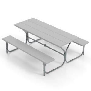 Conjunto de mesa e bancos de piquenique de 1,83 m com tampo de HDPE para 8 pessoas - Cinza