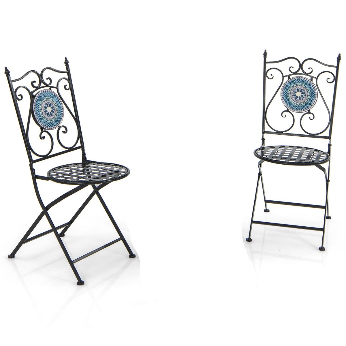 Conjunto de 3 peças para bistrô com padrão de mosaico e estrutura de metal - Mesa - Verde