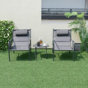 Conjunto de bistrô para área externa com 3 peças, incluindo cadeira e mesa de centro - Cinza