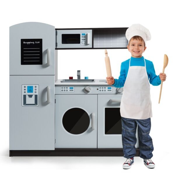 Conjunto de cozinha de brinquedo infantil com sons simulados.