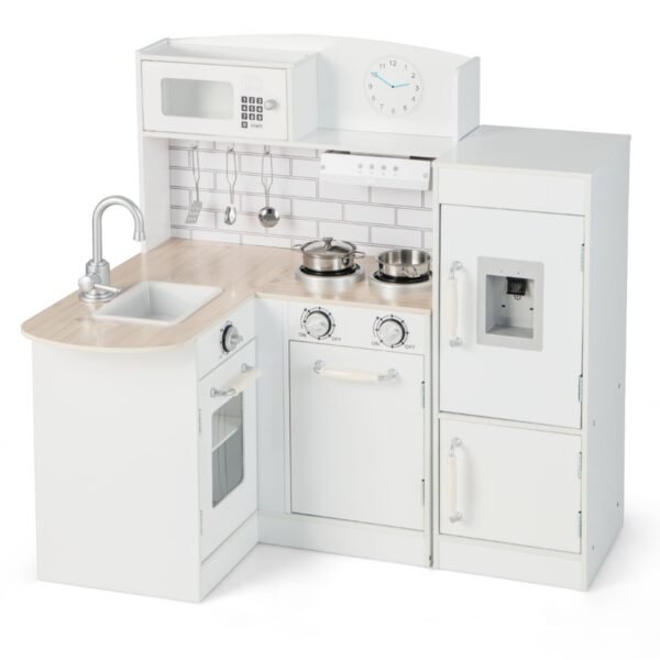 Cozinha de canto infantil com micro-ondas e geladeira - Cor natural