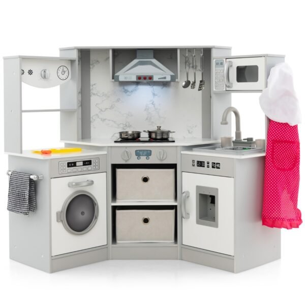 Cozinha de brinquedo infantil de madeira com luzes e sons realistas - Cinza
